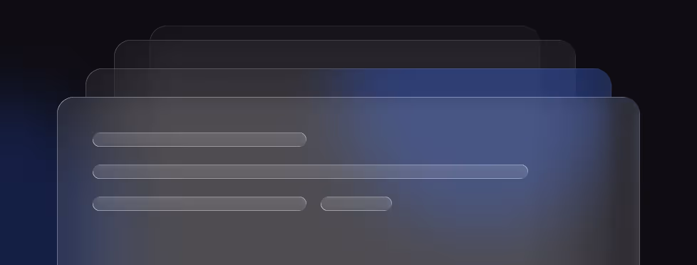 A minimalist dark-themed illustration showing a stack of overlapping translucent panels with horizontal bars, symbolizing multiple layers of workflow, tabs, or interface elements within a software environment.