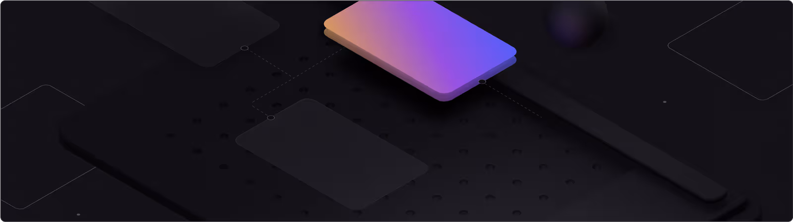 Abstract digital image showing a glowing gradient block connected by dotted lines to darker nodes on a black grid, representing data pipelines, process visualization, or workflow orchestration.