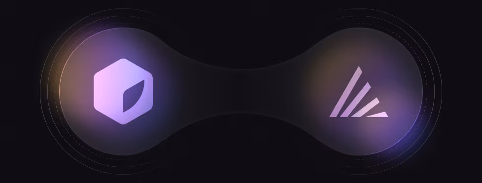 Abstract illustration showing the Zerve and Run:ai logos connected by a glowing bridge, symbolizing integration between the two platforms for AI workload management.