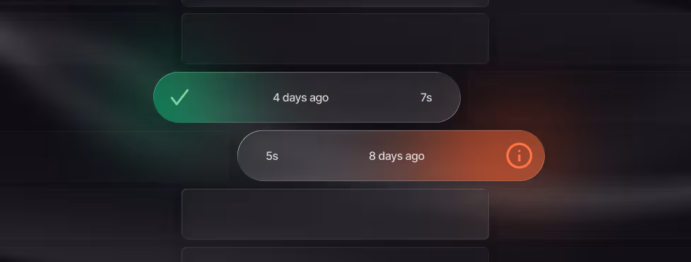 Abstract interface design showing two status bars with green and red highlights, representing completed and pending workflow tasks labeled with time and date markers.